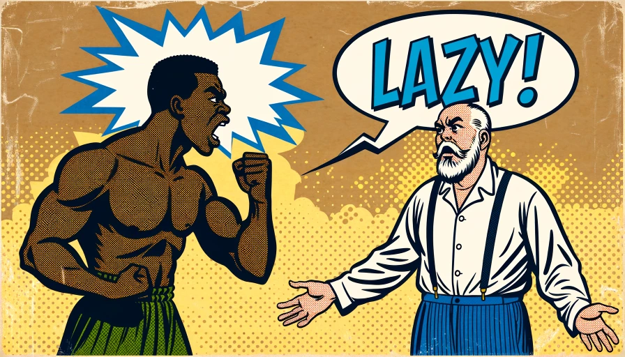 A guy shouting "lazy" at another guy who's fat, a slob, and lazy. Put "Lazy" in a text bubble