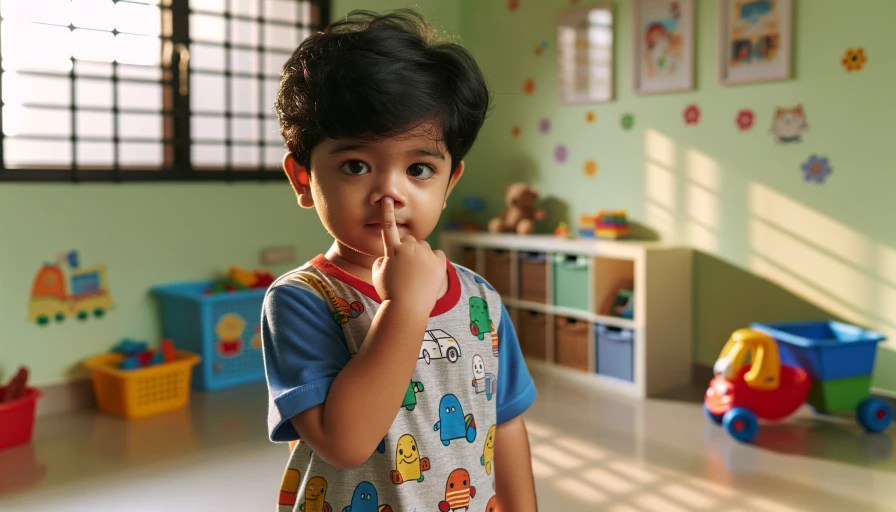 A kid picking his nose