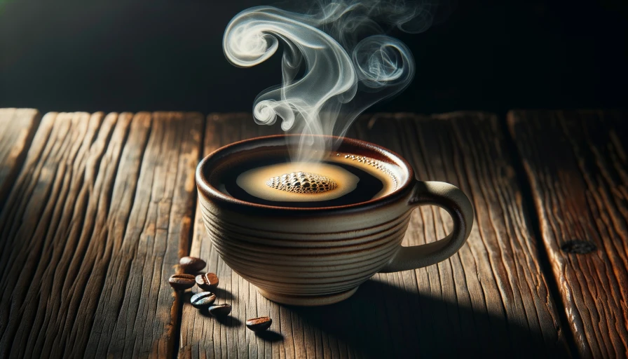 A steaming cup of coffee