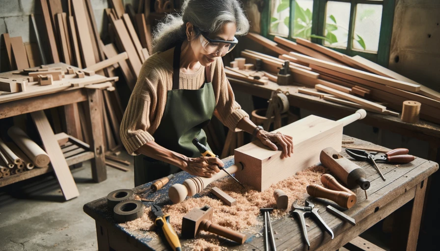 A wood worker building a table.