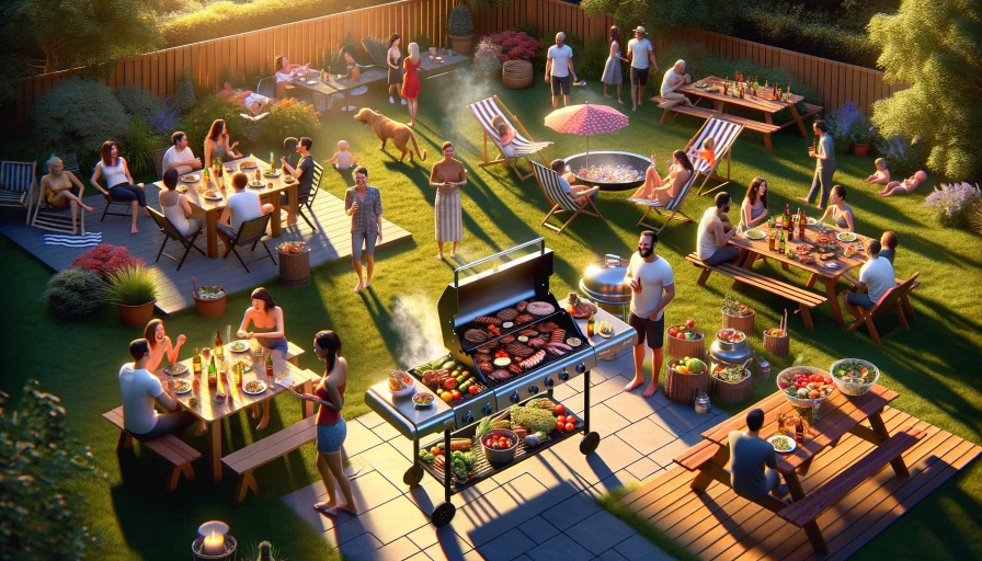 Back yard BBQ. Hyper realistic. Photo. Ray tracing