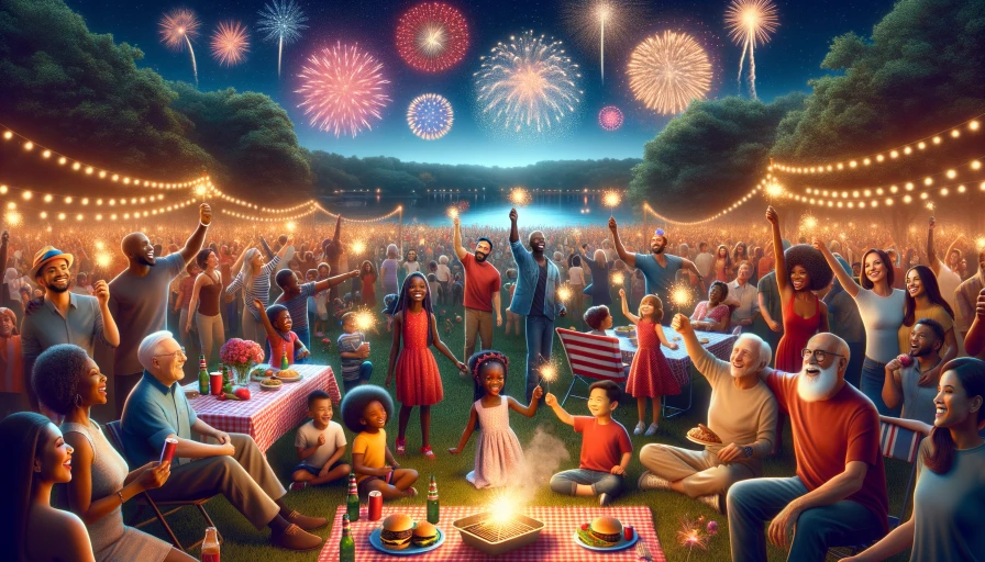 fourth of July party with fireworks