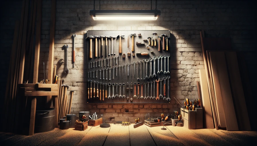 metal pegboard in garage workshop