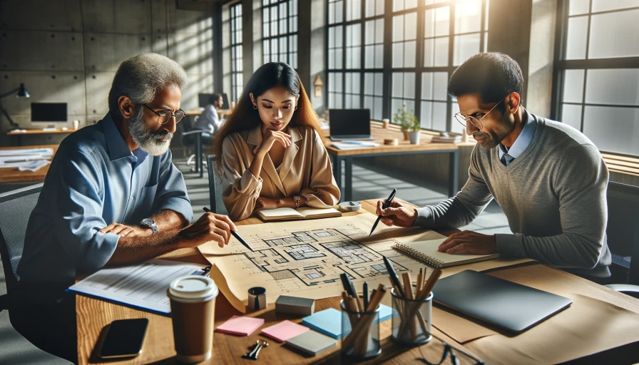 3 People in office collaborating on a project