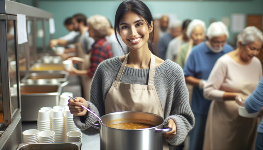 Photo of a volunteer serving in a soup kitchen