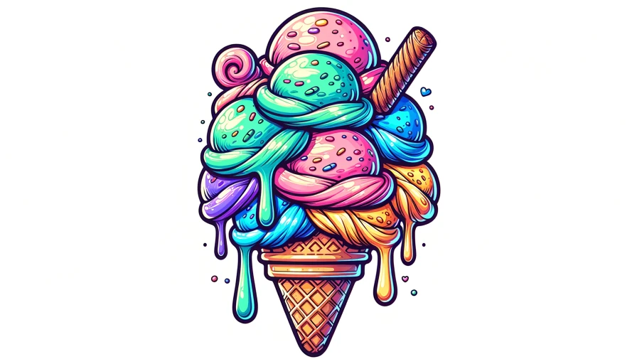 cartoon ice cream cone full of ice cream and dripping