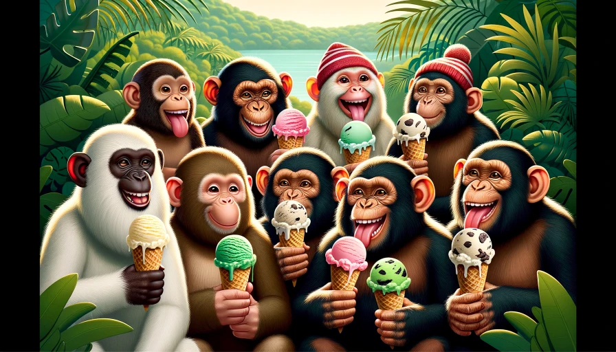 Monkeys eating ice cream cones