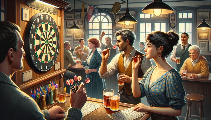 people playing darts in a bar