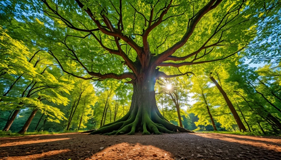 A big giant, tall and wide tree in the woods