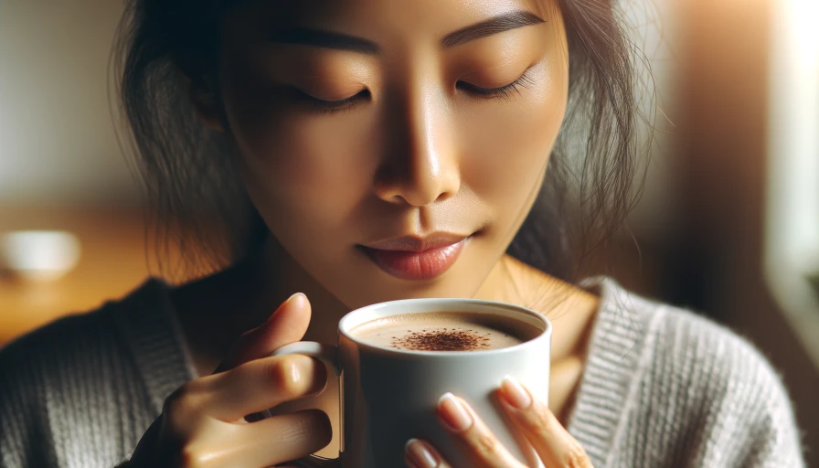 Close of up a lady drinking coffee