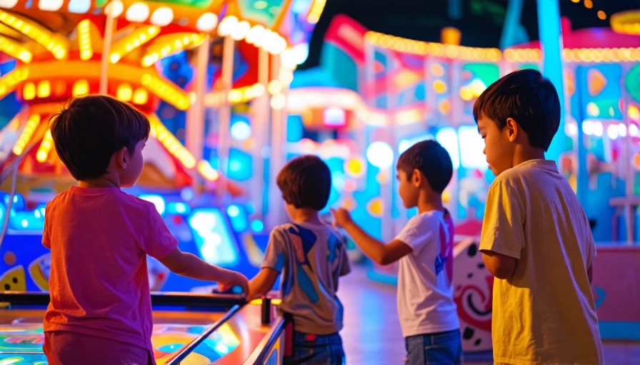 Kids at an amusement park playing games