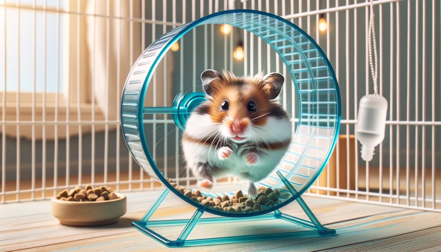 A hamster running in a hamster wheel