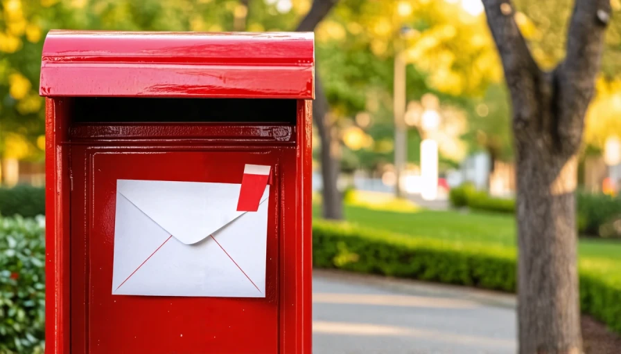 A mail box with the red flag up indicating a letter inside