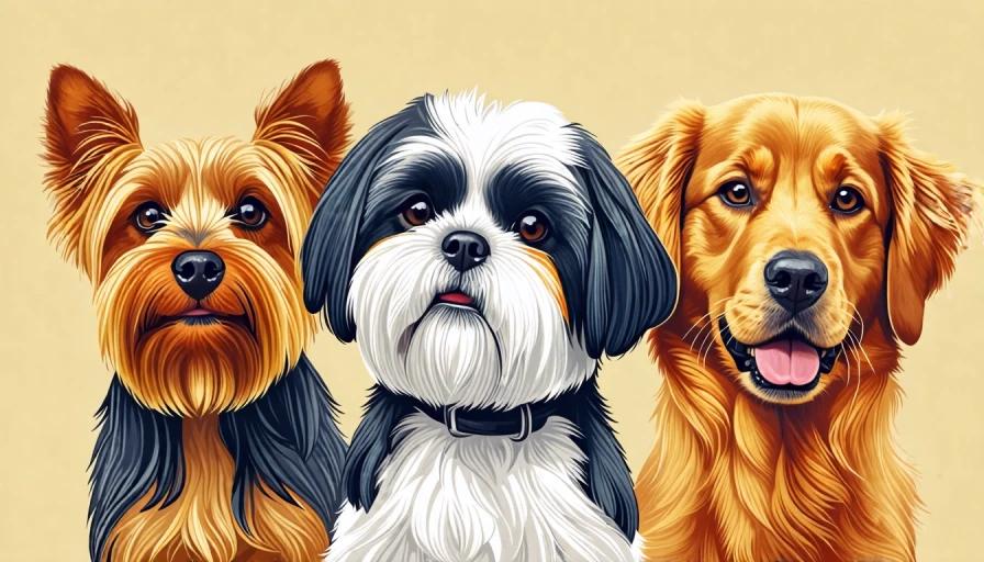 a silky terrier, a shih tzu, and a golden retriever