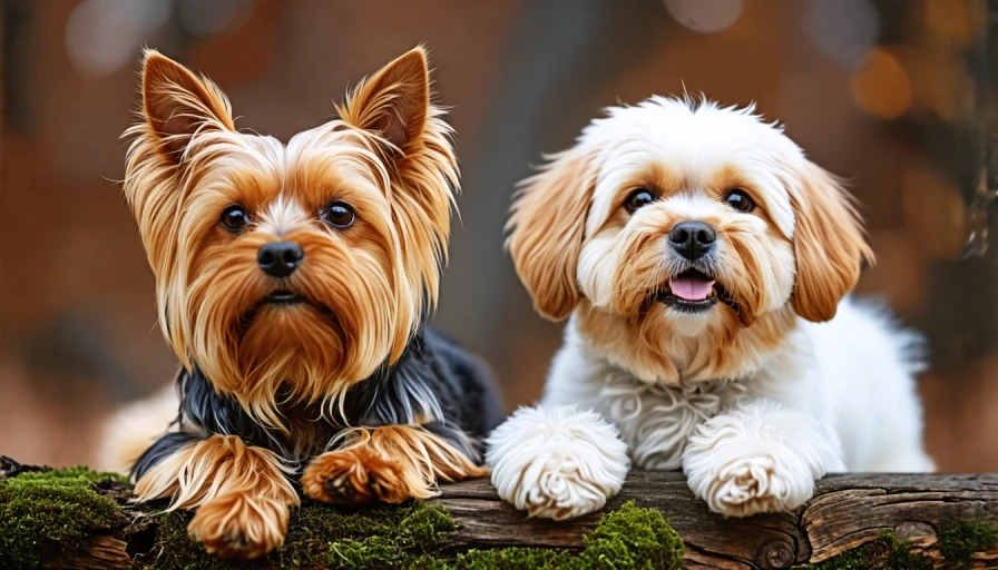 An Australian Silky terrier and a shih tzu and a golden retriever