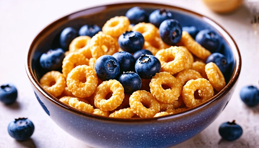 Bowl of cheerios with blueberries