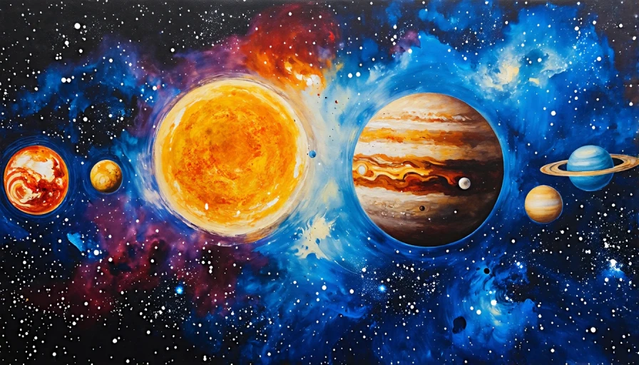 Painting style artwork of the solar system