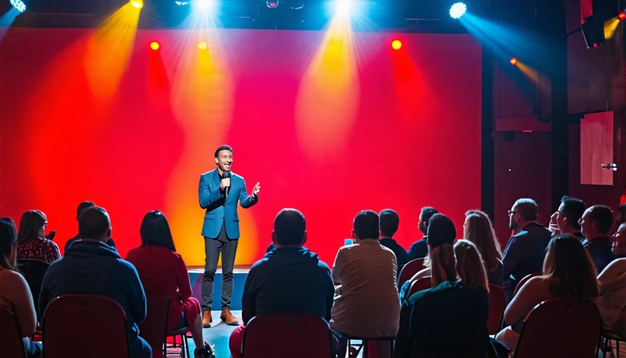 People watching a live comedian on stage