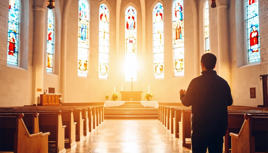 A person praying alone in a church