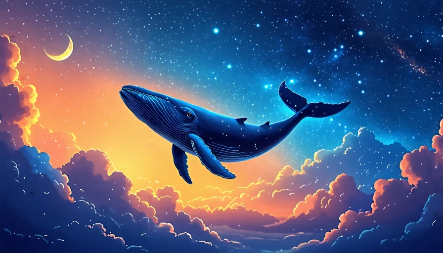 A whale flying in night sky