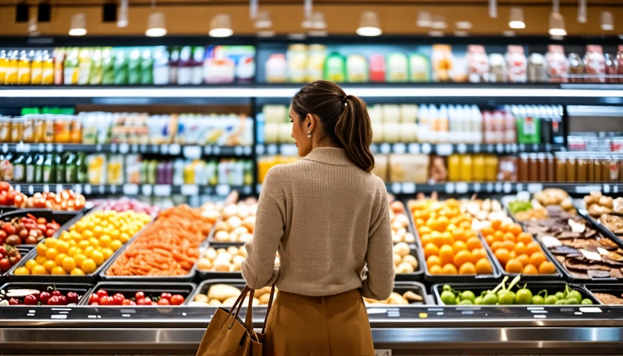 A women shopping at a deli in a grocery store