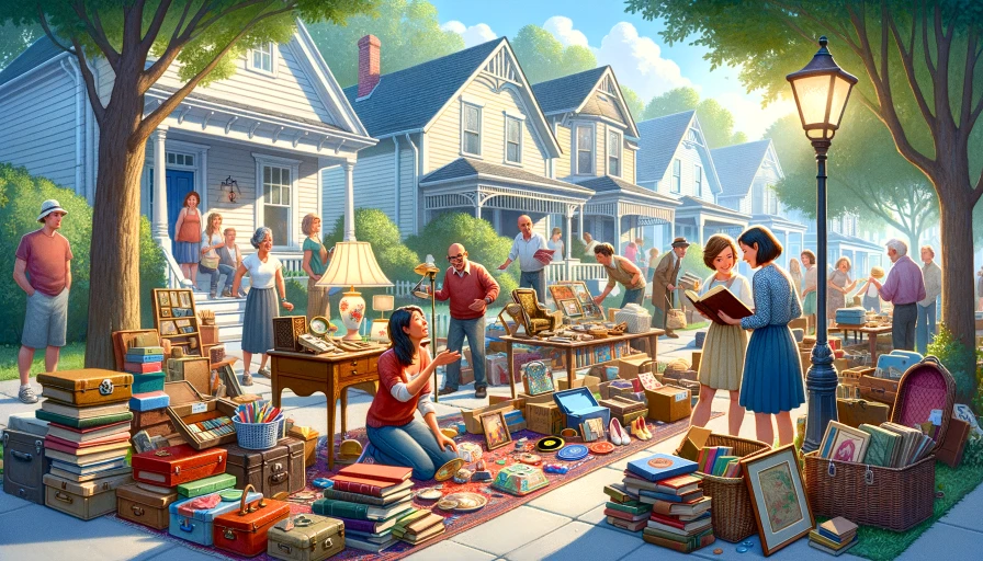 A yard sale in a small community street