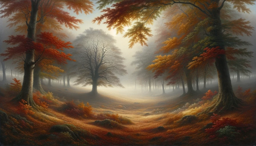 Painting of a fog Autum morning