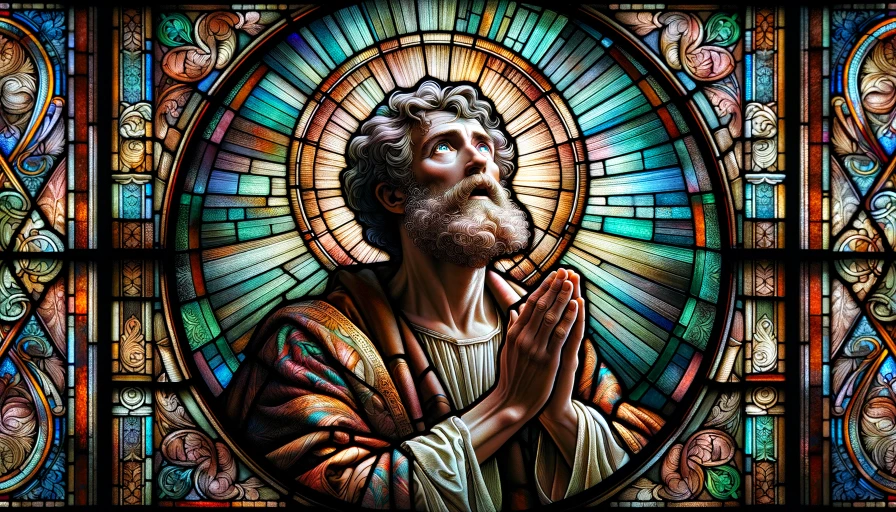 Stained glass of Jesus praying