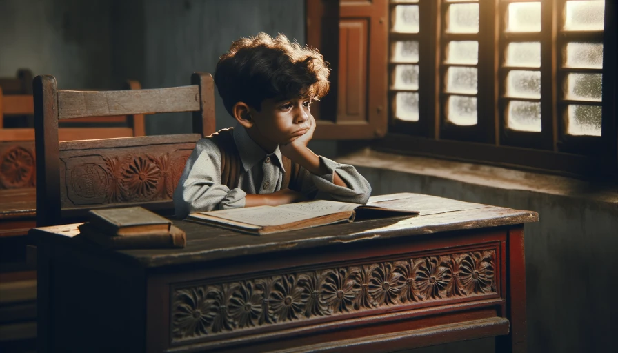 really bored kid sitting at school desk