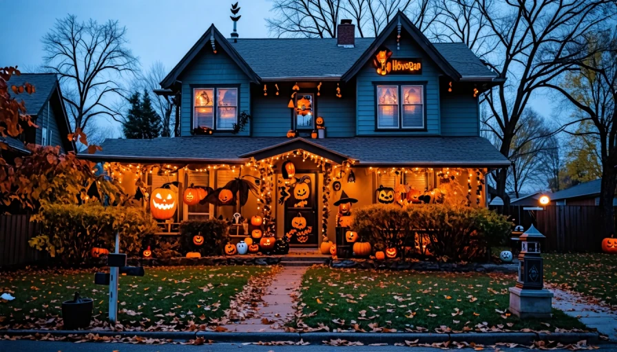 Outside of house decorated for halloween