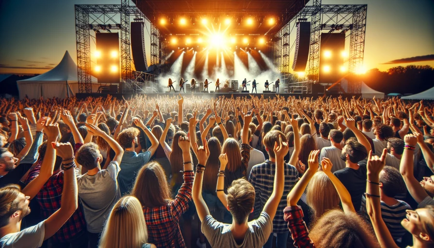 people cheering at outdoor rock and roll concert