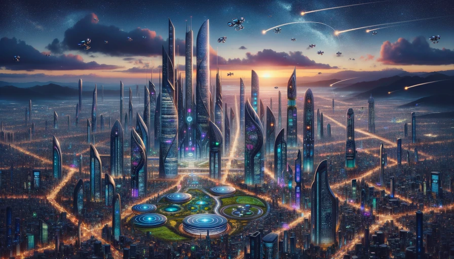 A Futuristic Cityscape at Sunset