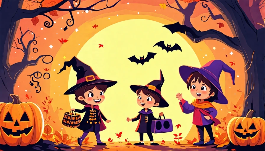 Cartoon kids trick or treating