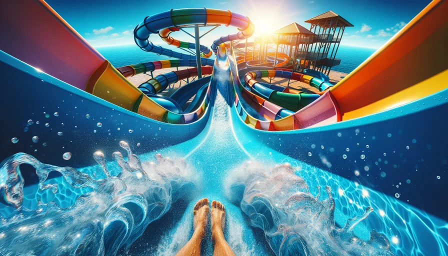 First person perspective of going down water slide