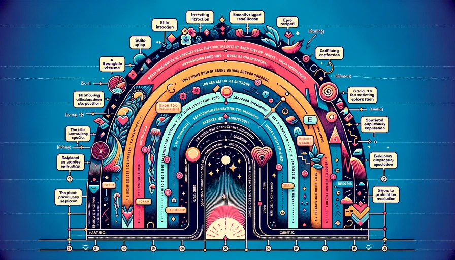 A visual representation of a story arc, showing the progression from introduction to climax to resolution, with text snippets illustrating a narrative.