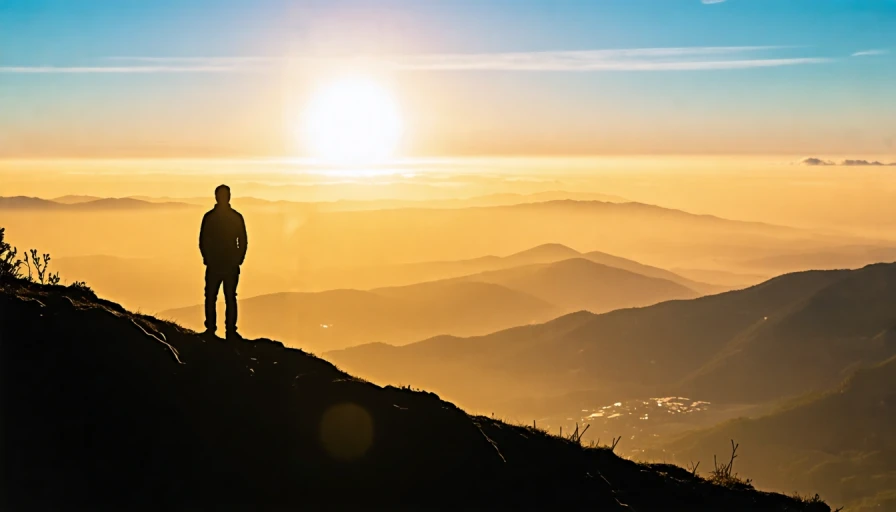 lone person on mountaintop silhouette