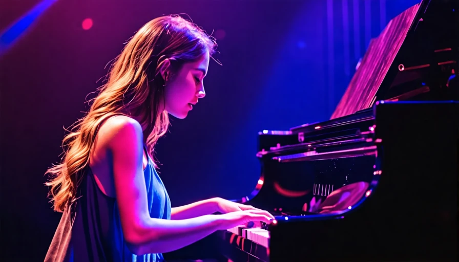 Woman playing piano on stage