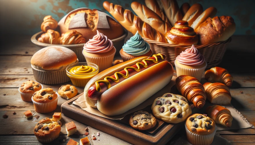 Hot dog and baked goods