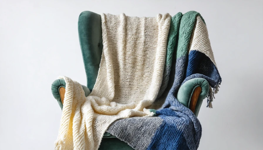 knitted blanket photo realistic hanging off chair