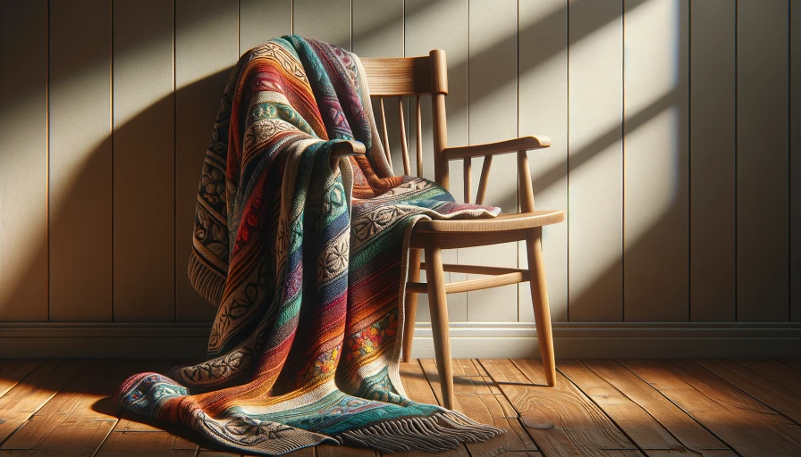 knitted blanket photo realistic hanging off chair