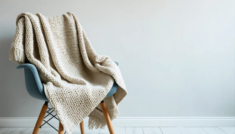 wool knitted blanket photo realistic hanging off chair