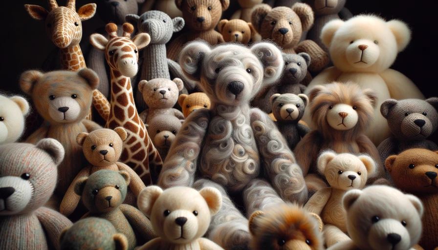 wool stuffed animals, photo realistic