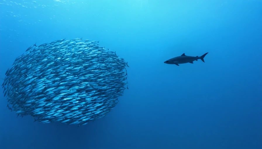 school of fish with one fish swimming in the opposite direction