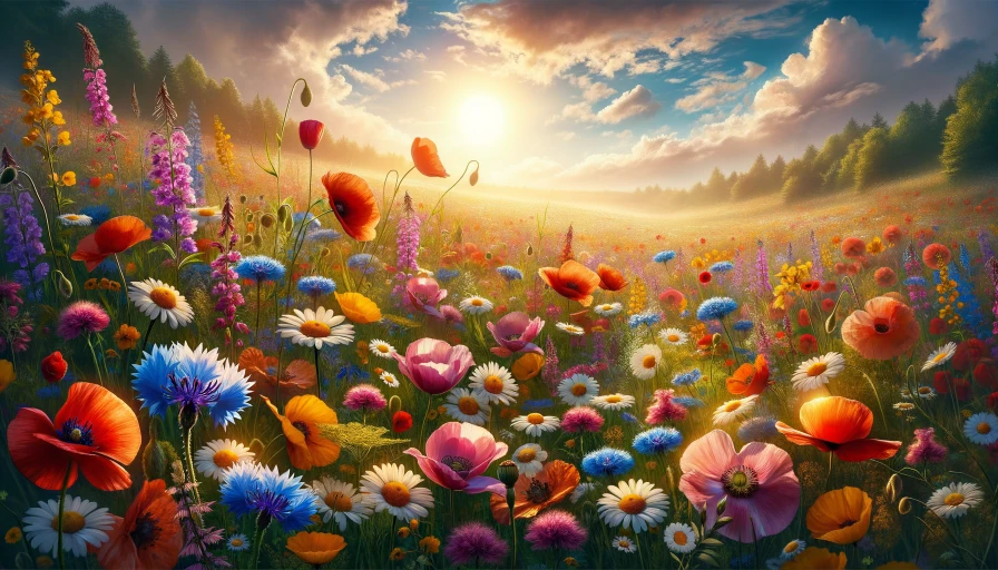 Wild flowers in a sunny summer field