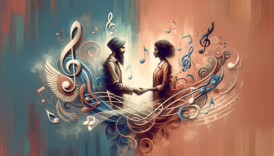 holding hands with music notes
