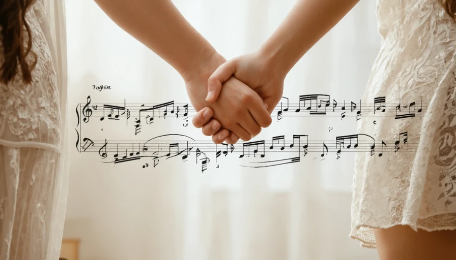 holding hands with music notes