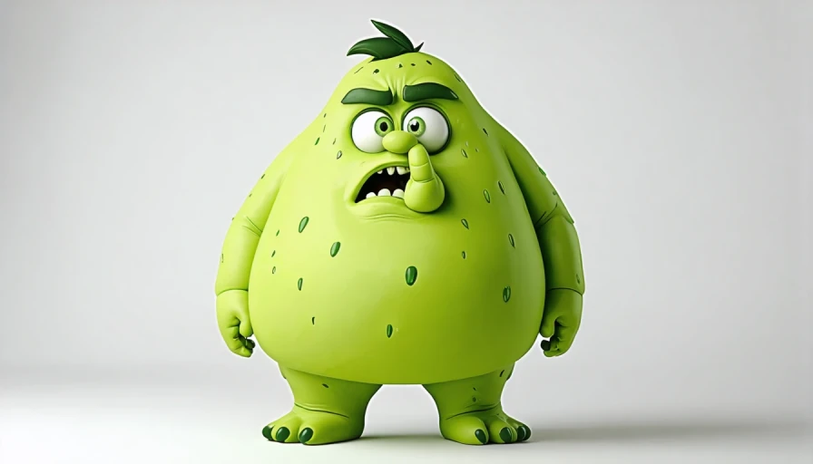 3d cartoon fat monster picking his nose