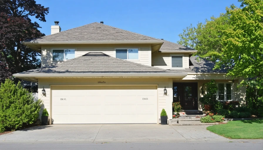 nice house in suburbs with open garage door