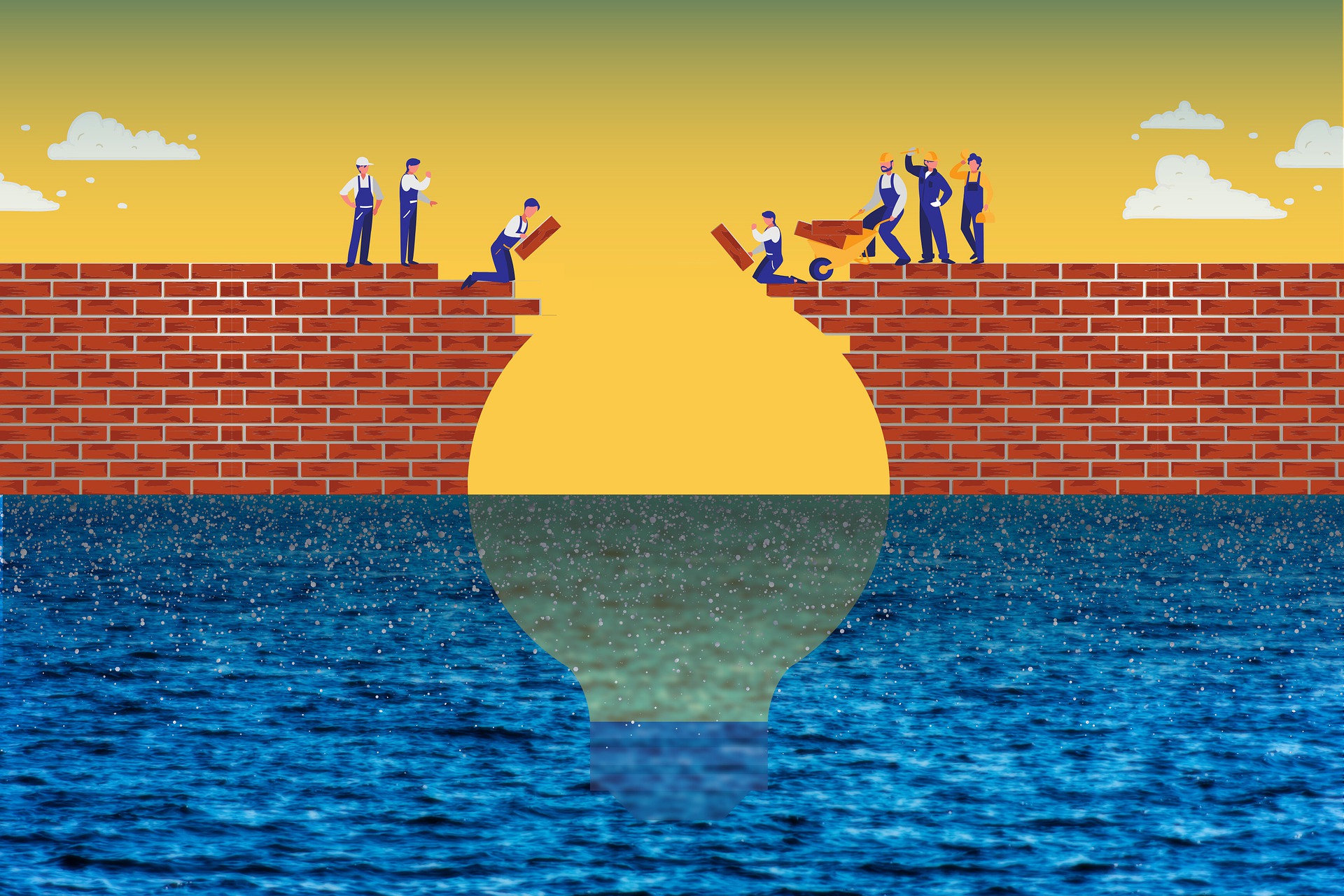 cartoon-team-of-workers-building-a-brick-bridge